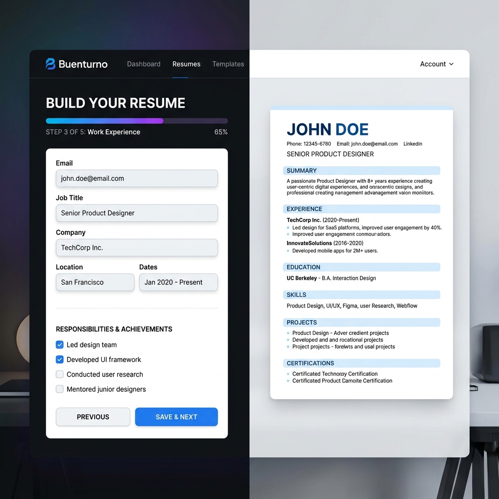 Creador de Resume Gratis y ATS-Friendly en BuenTurno