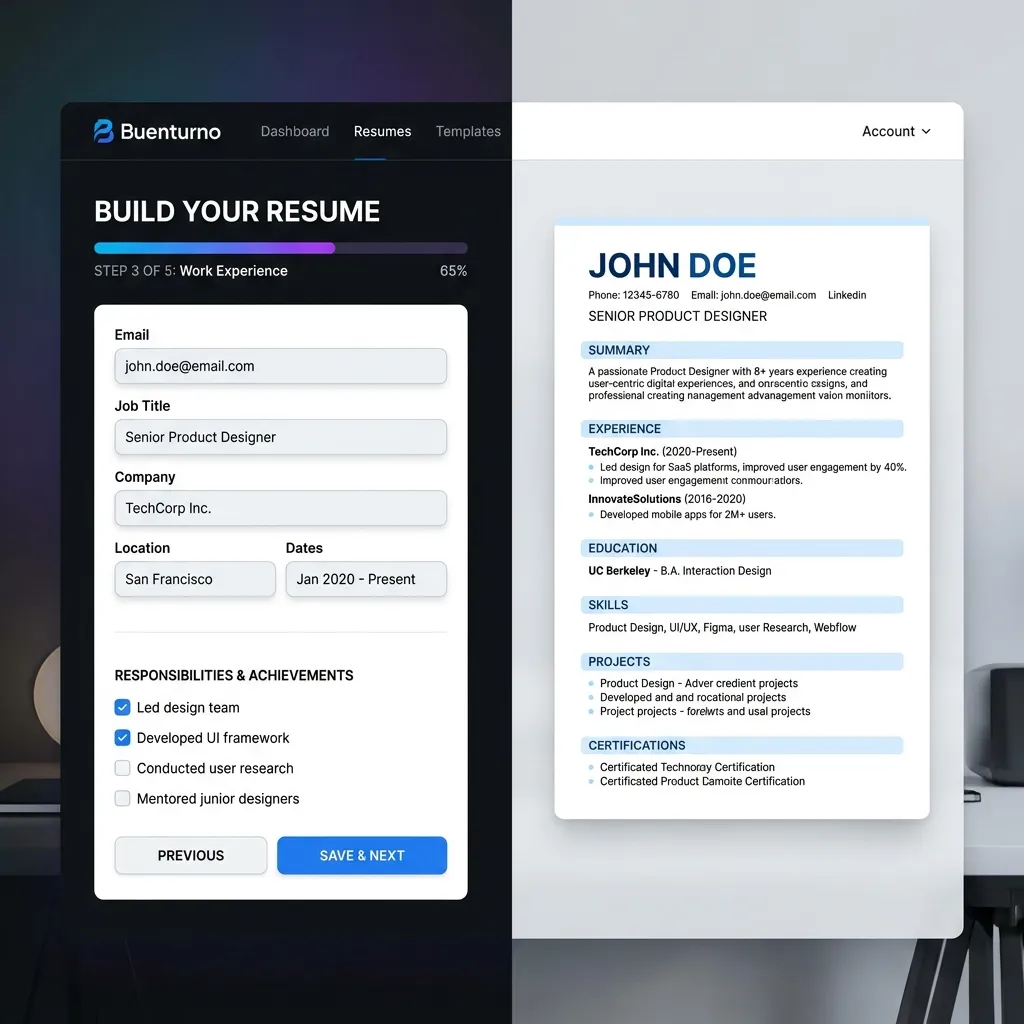 Creador de Resume Gratis y ATS-Friendly en BuenTurno
