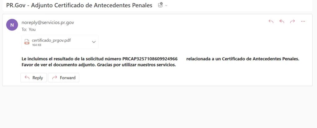 Certificado antecedentes penales email