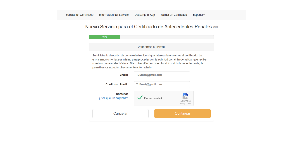 Certificado antecedentes penales, email