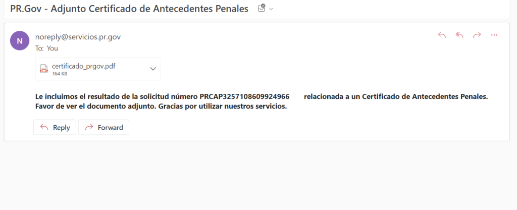Certificado antecedentes penales email